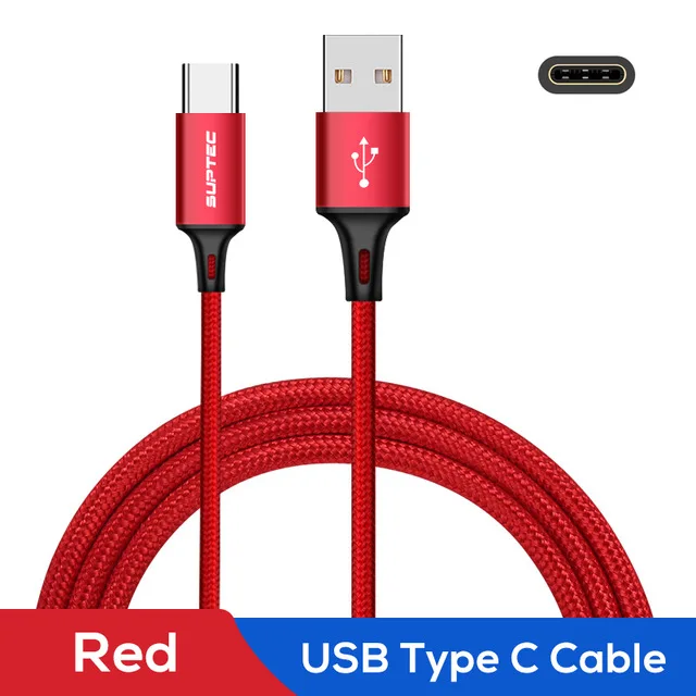 SUPTEC usb type-C кабель для huawei P20 Lite P30 провод для быстрого заряда type-C кабель зарядного устройства для samsung S9 Xiaomi Redmi Note 7 - Цвет: Red