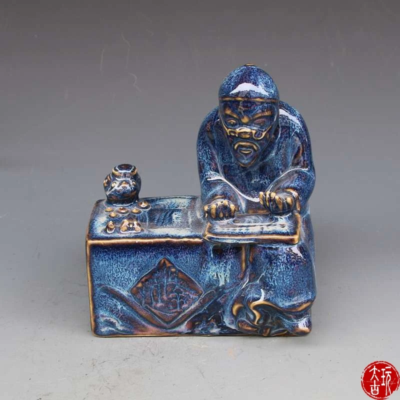 Античная фарфоровая статуэтка QingDynasty pelple, синяя глазурь, поделки ручной росписи, коллекция и украшение