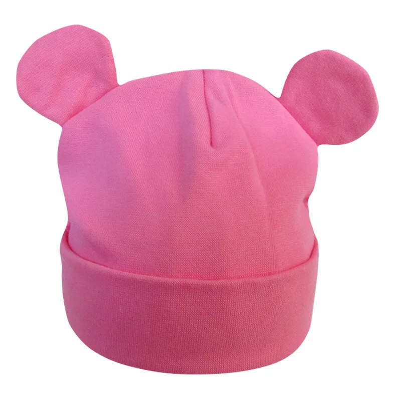 Fuchsia baby hat Новая шапочка для малыша с героями мультфильма для девочек, хлопковая детская шапочка с ушками, эластичные детские шапки, аксессуары для малышей, шапка для маленьких мальчиков, 21 цвет - Цвет: Fuchsia baby hat