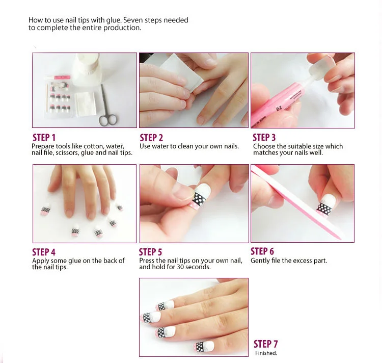 24 шт./компл. длинные белые французские накладные ногти Pink Nep Nagels акриловые