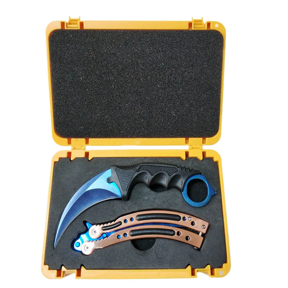 Blue Дропшиппинг Csgo игра пластиковая коробка оружия+ нож бабочка+ Karambit тупое лезвие для тренировок коллекция Gife Suppl чехол - Цвет: Blue