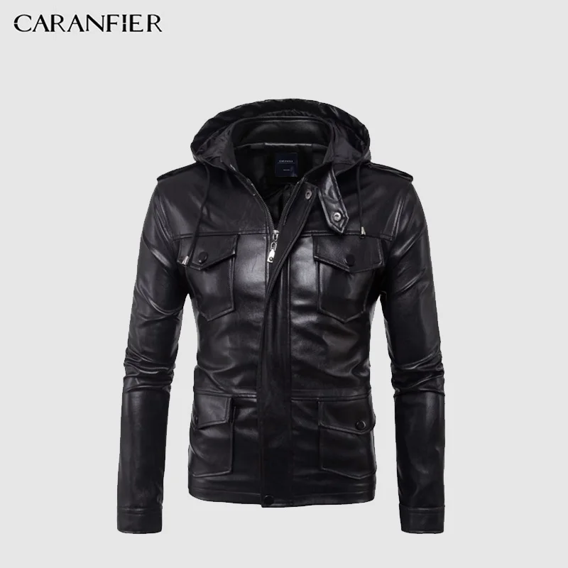 CARANFIER/новые модные мужские худи с кожаными вставками куртки мотоциклиста куртки с капюшоном мытая кожаная куртка Casaco Masculino Плюс Размер M-5XL