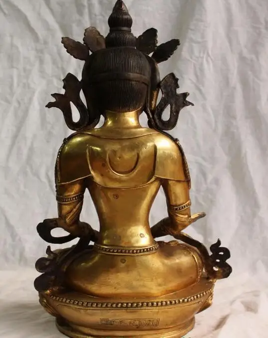 18&quot Marked Chinese Tibetan Buddhism Bronze Gilt Amitayus Buddha Long Life statue | Дом и сад