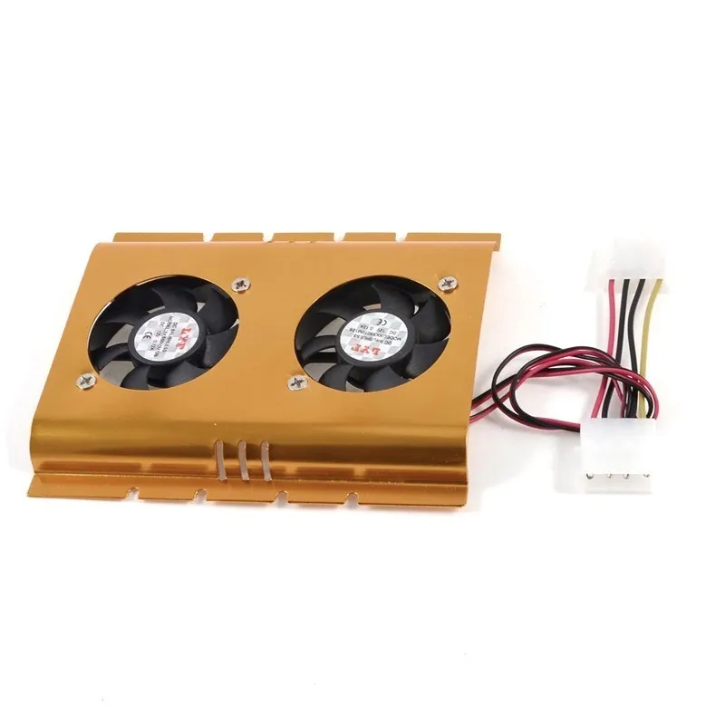 

3.5" Hard Disk Drive cooling HDD two Fan Cooling Cooler Gold Tone for Desktop PC