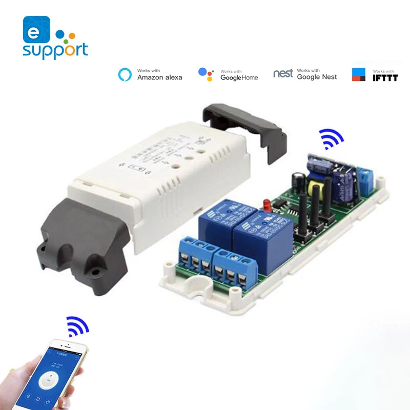 EWeLink WiFi переключатель 2 канала реле постоянного тока 7-32 В/AC 220 В мотор занавес переключатель инчинг Блокировка самоблокирующийся умный дом wifi модуль