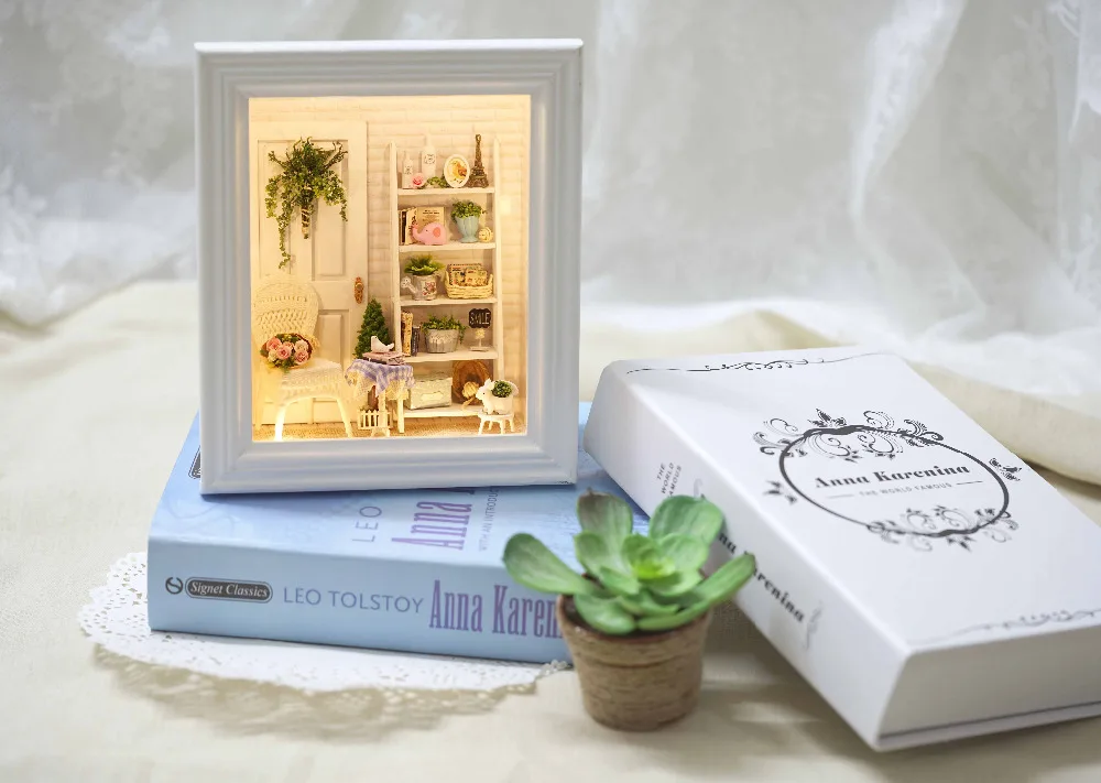 Мебель DIY Кукольный дом Wodden Miniatura кукольные дома мебель комплект фоторамка собрать кукольный домик игрушки для детей подарок W005