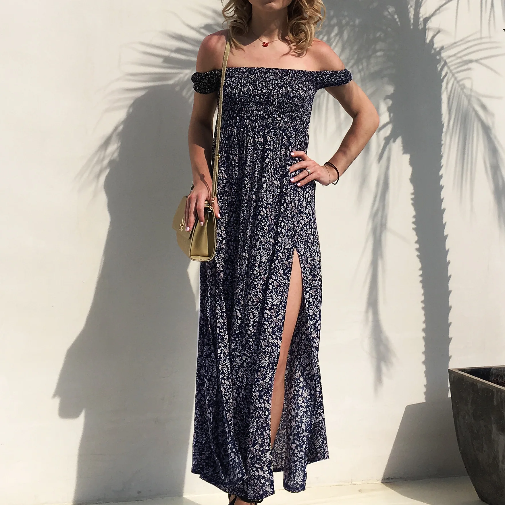 Summer Sexy Off-the-shoulder Ankle Length Strapless Floral Dress Split Women Plus Size Elegant Club | Женская одежда