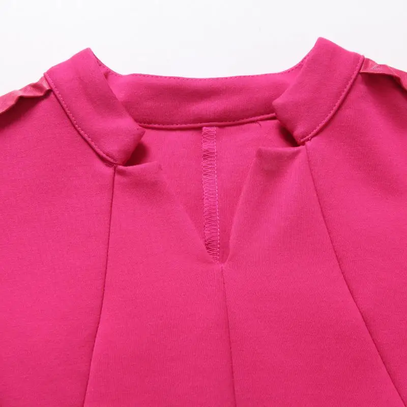 

Women's Rose Red V-Neck 3/4 Sleeve Elegant Business Slim Bodycon Dress with Belt