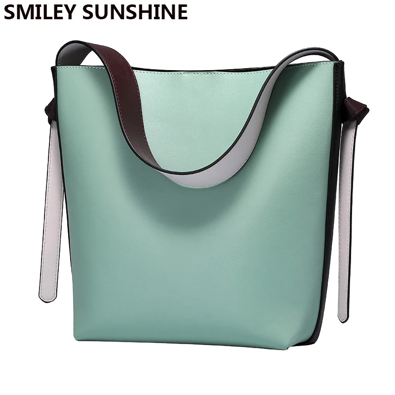 SMILEY SUNSHINE, модная женская сумка-мешок из натуральной коровьей кожи, роскошная женская сумка на плечо, женская сумка - Цвет: light green