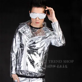 

Fashion male rivet silver motorcycle leather clothing costumes