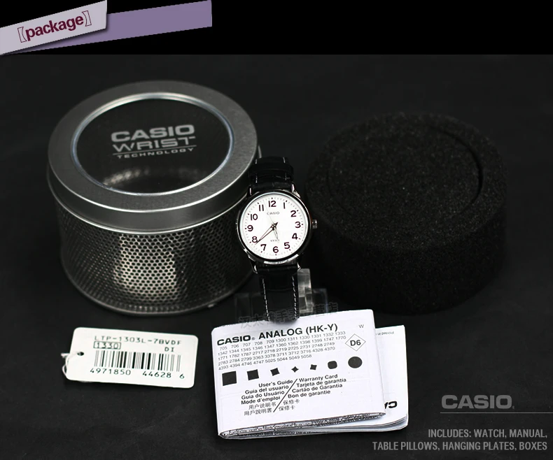 Casio простые женские часы 50 метров водонепроницаемые Простые Модные кварцевые женские часы с черным ремешком стальной ремень LTP-1303D-4A
