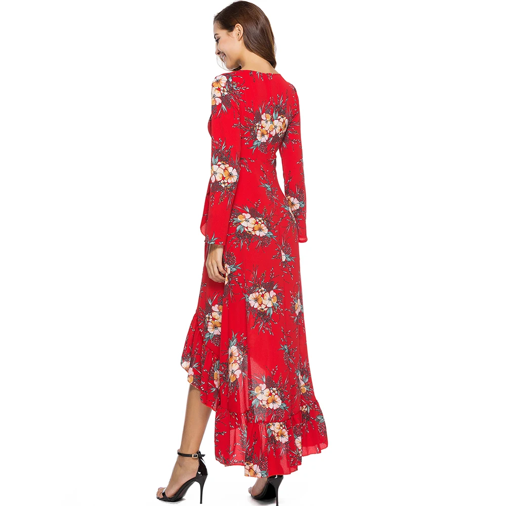 Для женщин Лето boho пляжное длинное платье пикантные модные глубокий v-образным