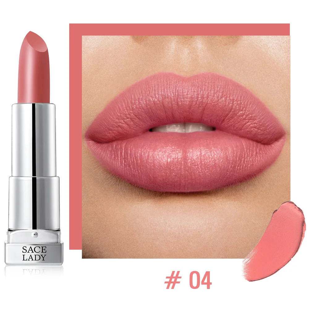 04 SACE LADY Silky Matte Lipstick Makeup Waterproof 9 Colors Pigmented Lip Stick Long-lasting Lips Make Up Nude Beauty Cosmetics - Цвет: 04