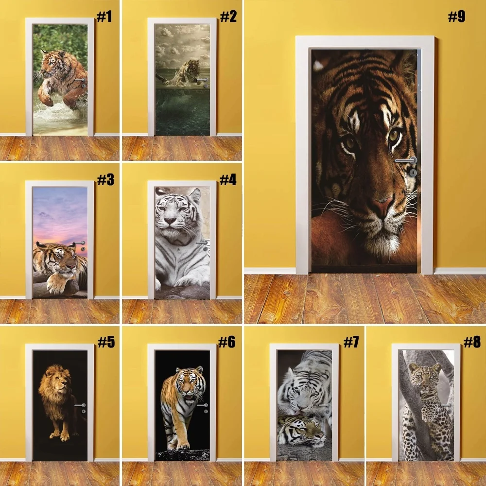 Самоклеющиеся Diy художественные наклейки, животные, тигр, 3D, украшение для дома, двери, ремонт, ПВХ обои для гостиной, принт, картина