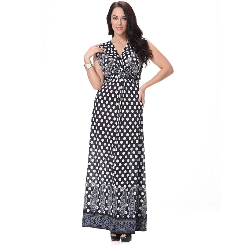 Повседневное женское летнее платье сексуальное в горошек без рукавов с