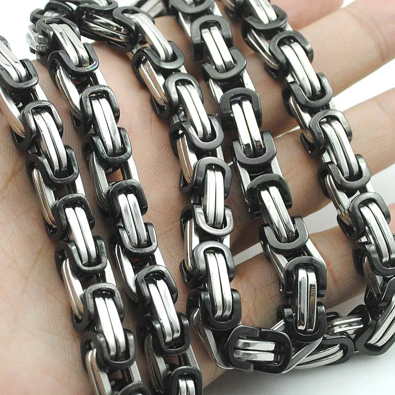 Black x Silver AMUMIU 8 мм Золотой тон плоский византийский ожерелье Мужская цепочка из нержавеющей стали цена Персонализированные ювелирные изделия KN022A - Окраска металла: Black x Silver