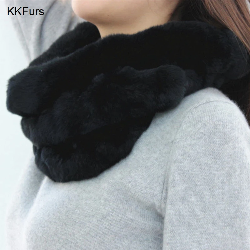

Women's Real Rex Rabbit Fur Scarf Top Quality Ladies Fur Scarves Winter Neck Warm Neckerchief Snood S1427