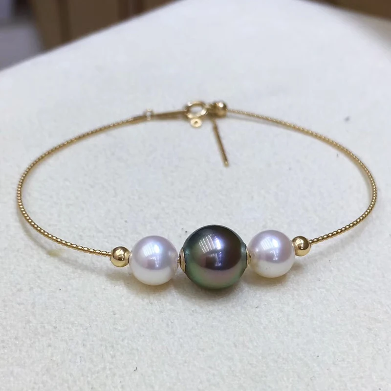 Подвеска Sinya цвета натуральное таитянское жемчугом 18 k позолоченные браслеты braclets для женщин и девушек, для мам и дочек, жемчужины может браслеты с движущимися элементами размер может быть изменен