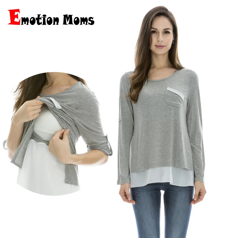 

Autumn And Winter Maternity Clothes LongSleeve Breastfeeding T-shirt Nursing Top For Pregnant Women Fake two pieces Freeshipping