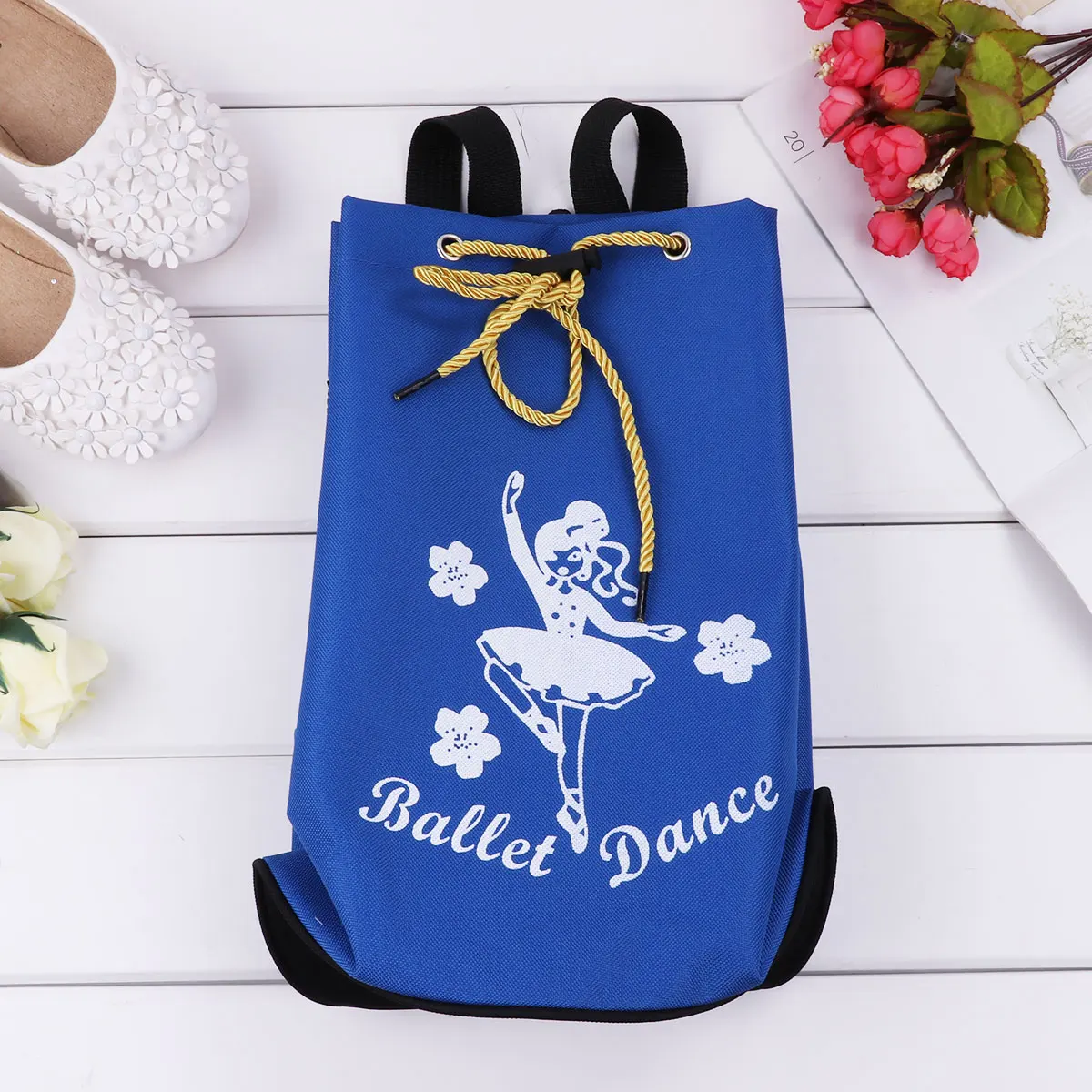 TiaoBug Cute Kids Fashion Drawstring Ballet Bag Backpack Girls Student School Backpack Dancer Print Rucksack for Gym Dance Class