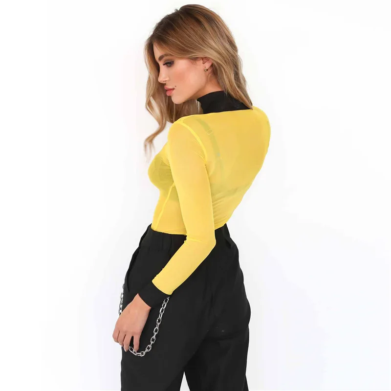 2018 Модные осенние боди Playsuit Для женщин пикантные сетчатые прозрачные для девочек