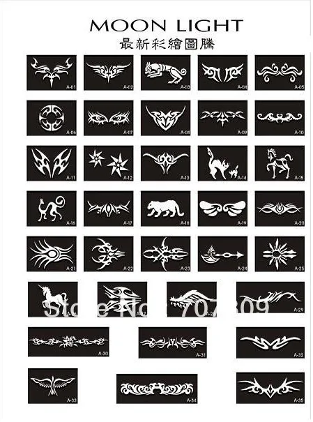 Трафареты для татуажа 50 шт. смешанный дизайн 2 блестящий клей тату (30 мл/бутылка)