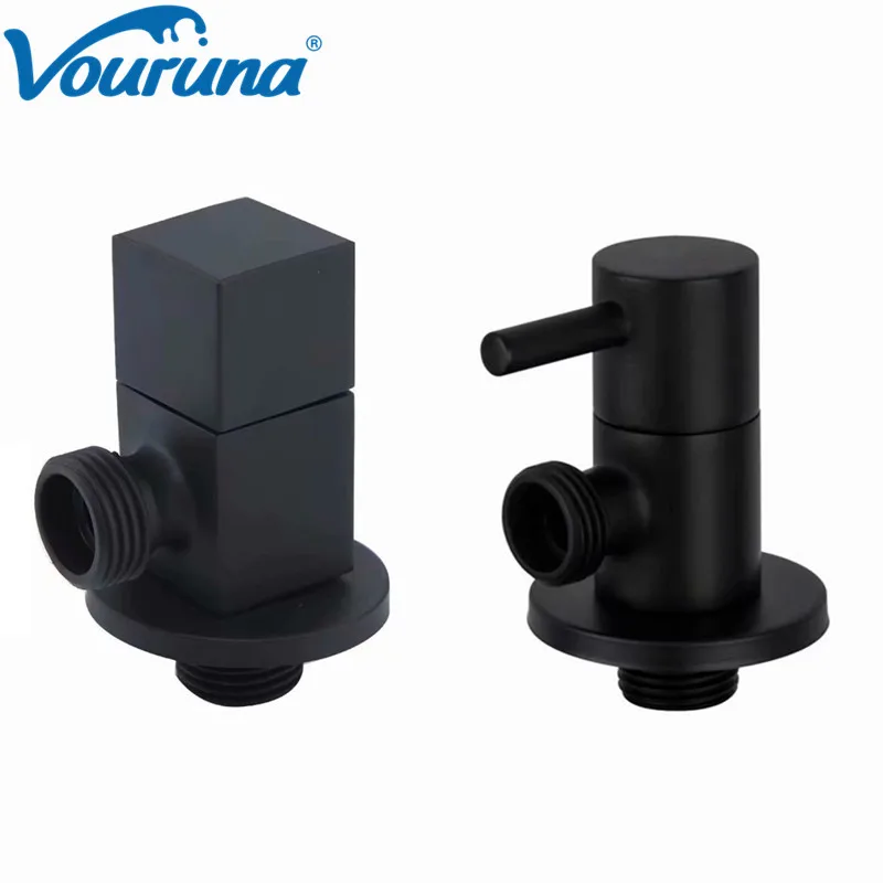 

VOURUNA Matte Black Angle Stop Valve Square/Round Brass Toilet Bathroom Triangle Adapter Valve Fitting G1/2 Inch IPS Turn Switch