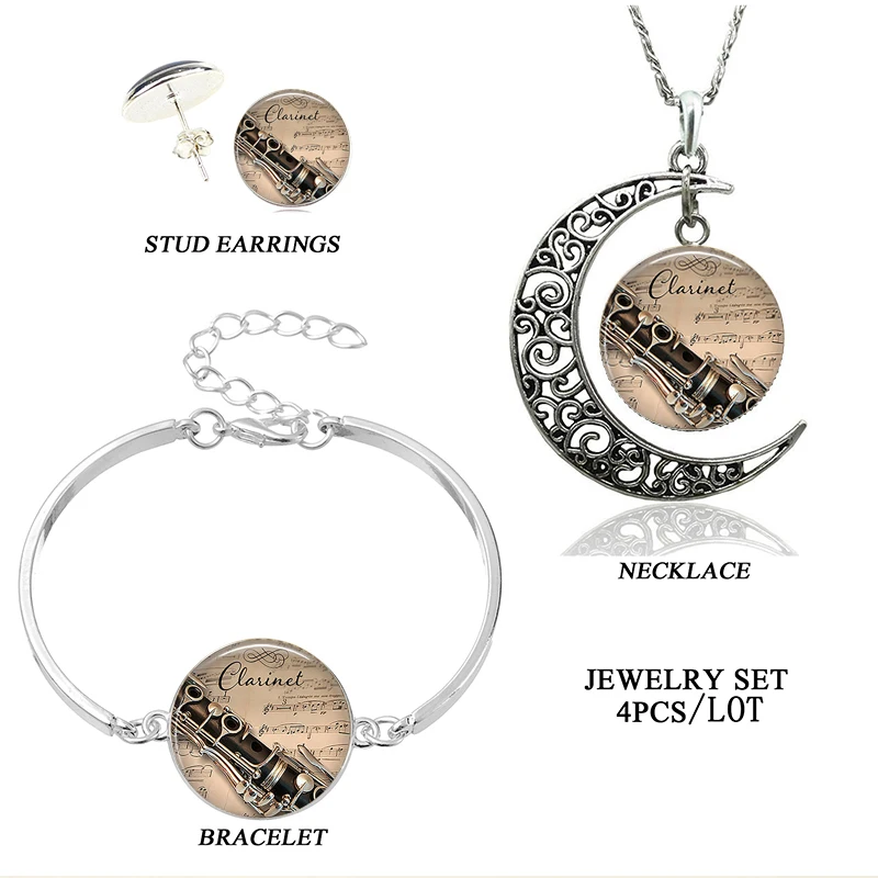 2017 Новый Модный кларнет и музыка ожерелье + серьги браслет стеклянный купол