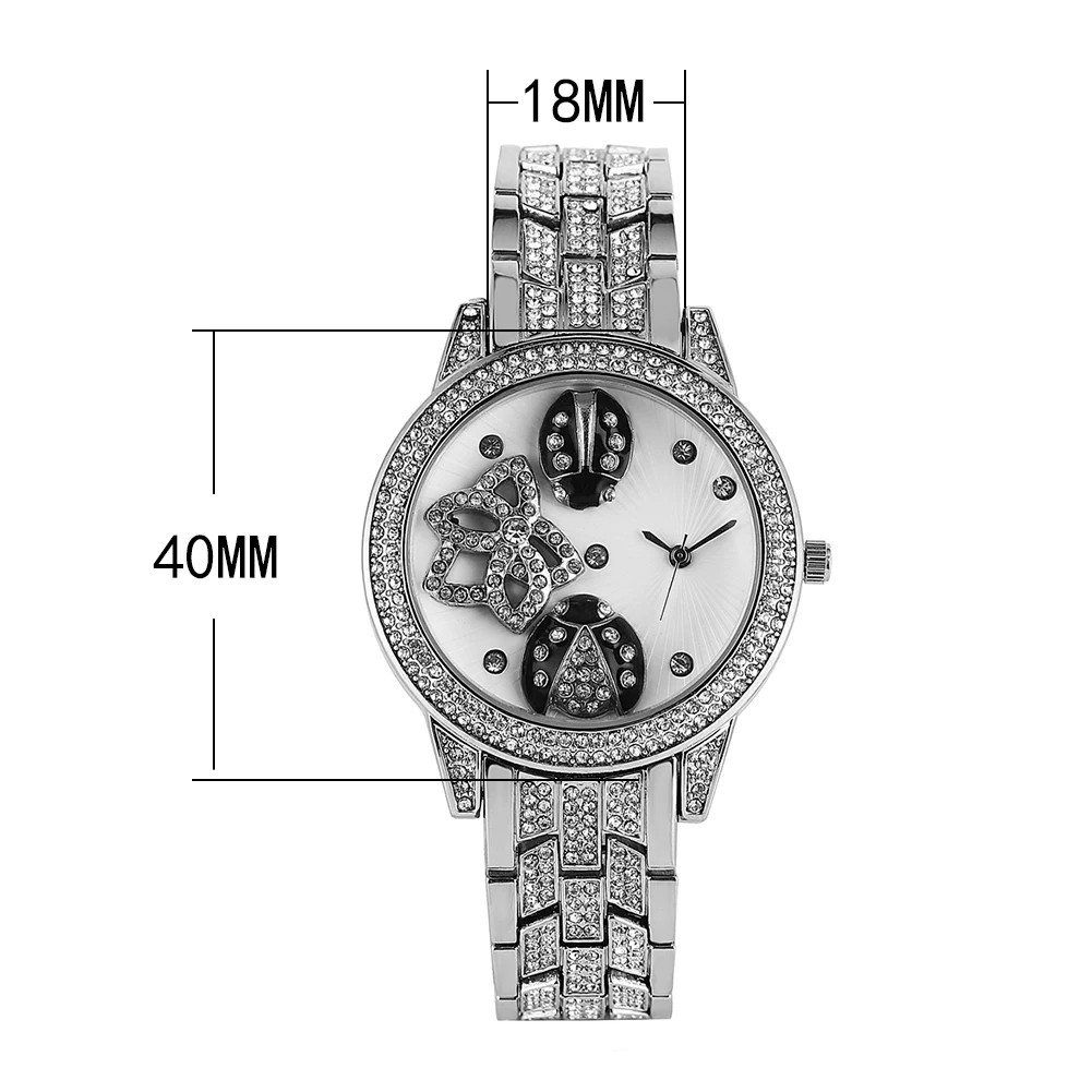 Часы женские кварцевые аналоговые роскошные с кристаллами и жуком|Женские