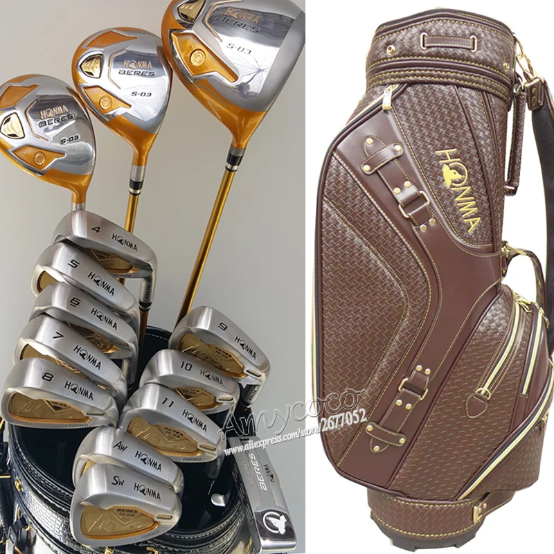 baratas Novos Clubes De Golfe Honma S-03 4 Estrelas Clubes Conjunto Completo De Golfe Drive + Madeira + Ferros + Putter + Saco Graphite Shaft Golf Headcover Frete Grátis