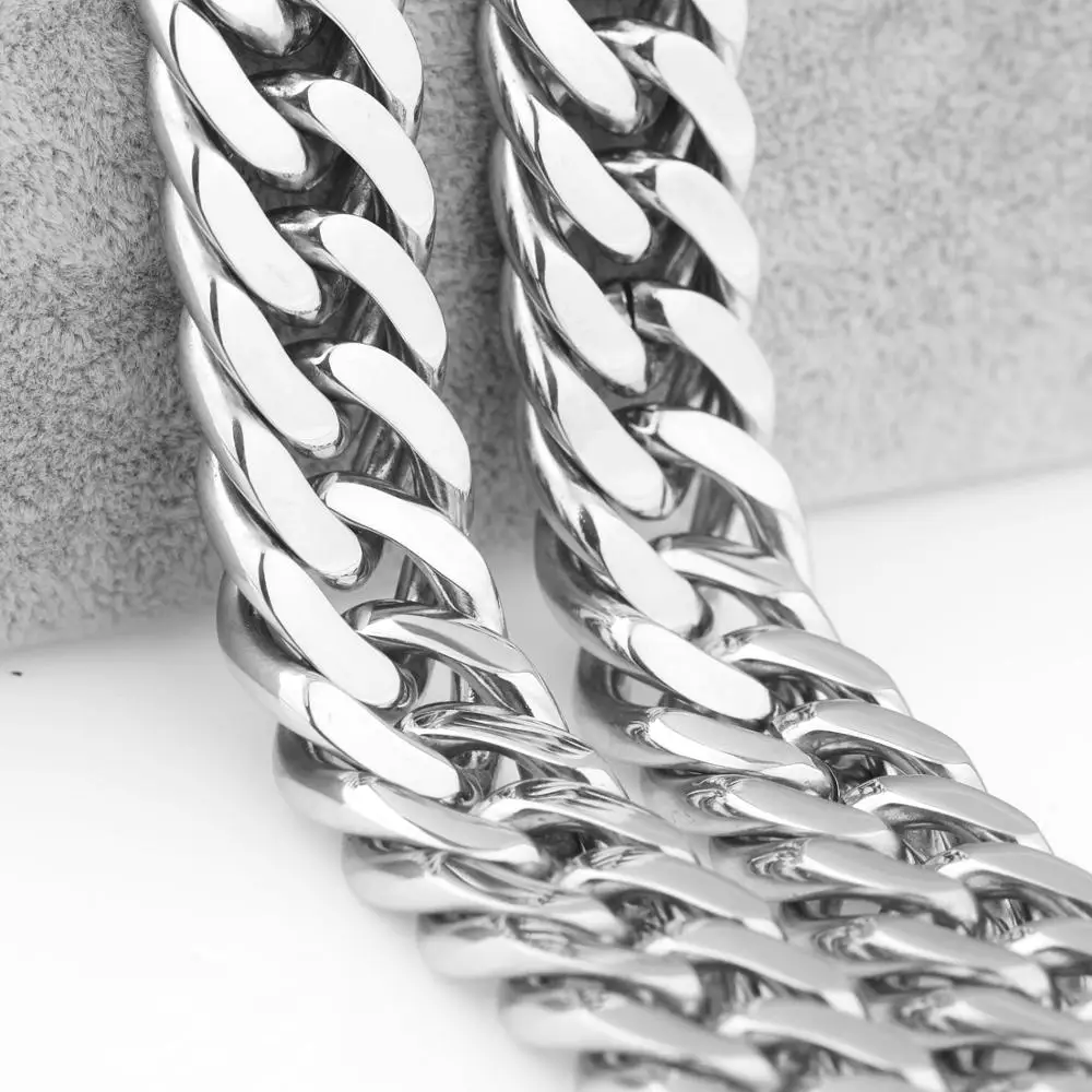 High Quality Silver Tone Stainless Steel Men's Chain Necklace Heavy Huge Jewelry Curb Cuban 7&quot-40&quot 18/21mm Gift | Украшения и