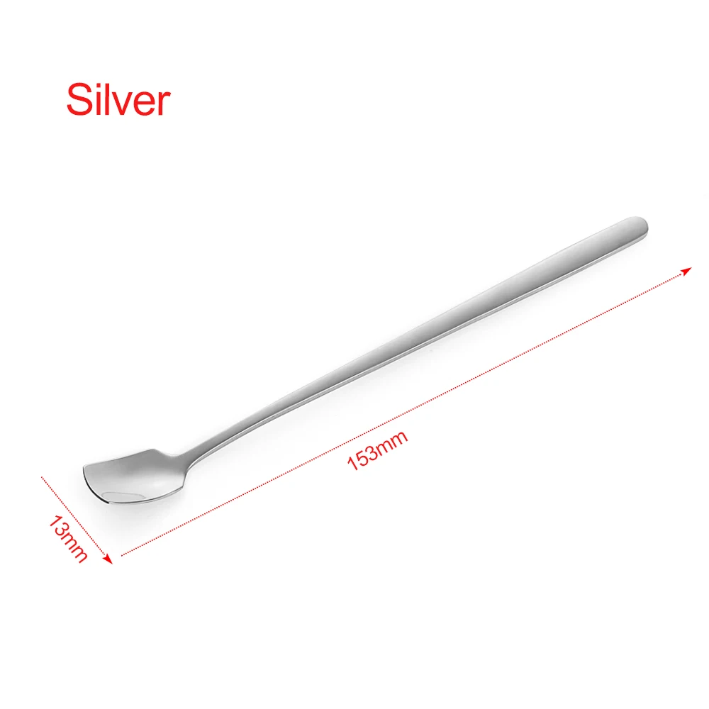 silver 1 шт. многоцветный мороженое нержавеющая сталь для ложек с длинной ручкой кружка для напитков ложка посуда Радуга кухонные принадлежности - Цвет: silver