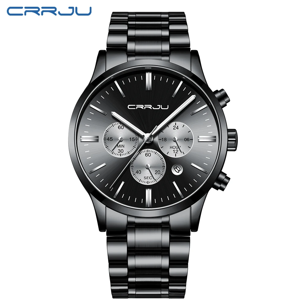 

CRRJU Men Stainless Steel Band Watch Men's Luxury Business Luminous Quartz Wrist Watches Male Date Casual Clock erkek kol saati