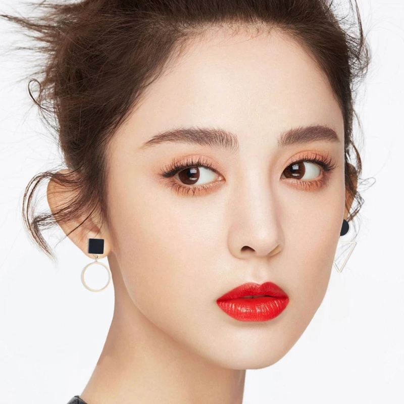 Корейские асимметричные круглые геометрические треугольные серьги для женщин