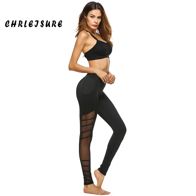 CHRLEISURE боковые сетчатые женские леггинсы черные хлопковые перспективные брюки модные с высокой талией пуш-ап Леггинсы тренировки