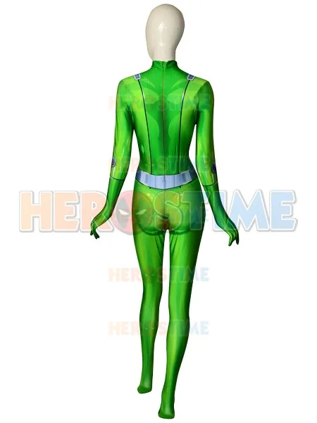 Sam fully Spies Косплей Костюм DyeSub печать зеленый комбинезон из лайкры Zentai костюм для