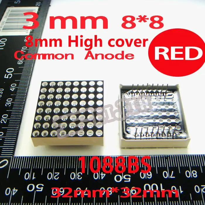 50 шт./лот 3 мм 8x8 красный 8 Высокая Крышка общий анод 32*32 светодиодный точечный