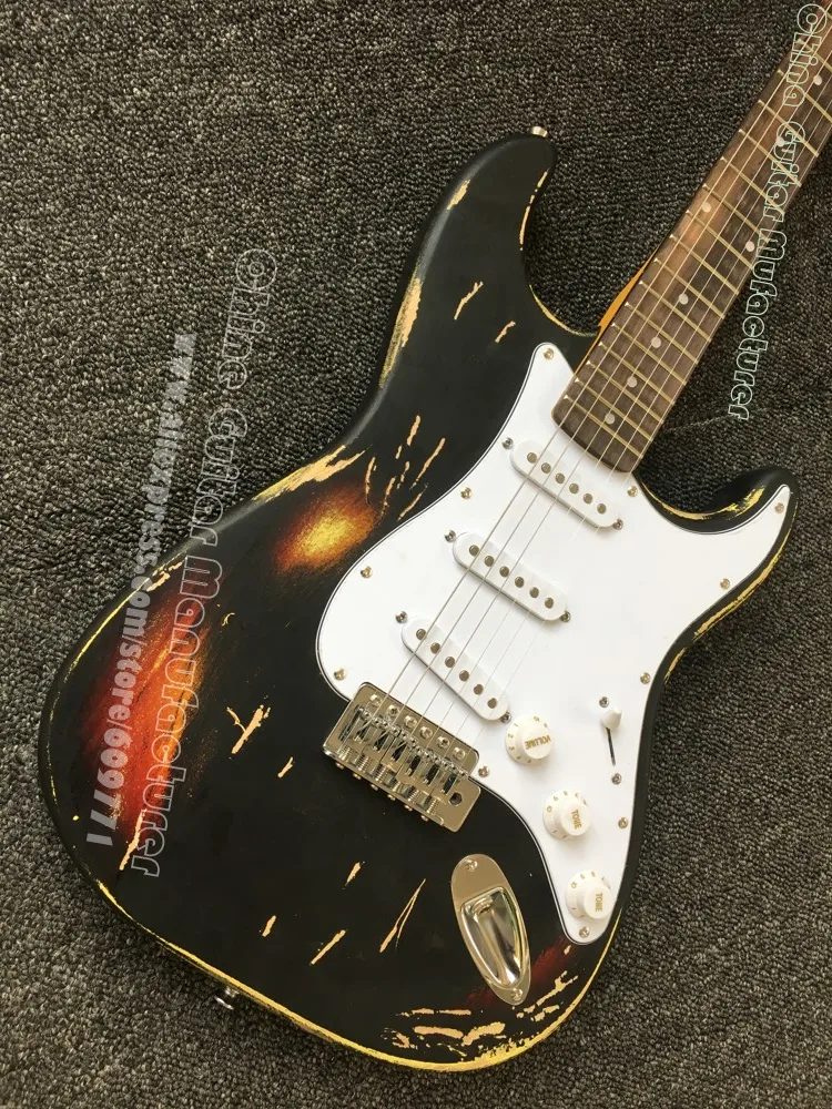 Новинка 2019 мощная электрическая гитара Relic black over Sunburst Высококачественная Joe Strummer