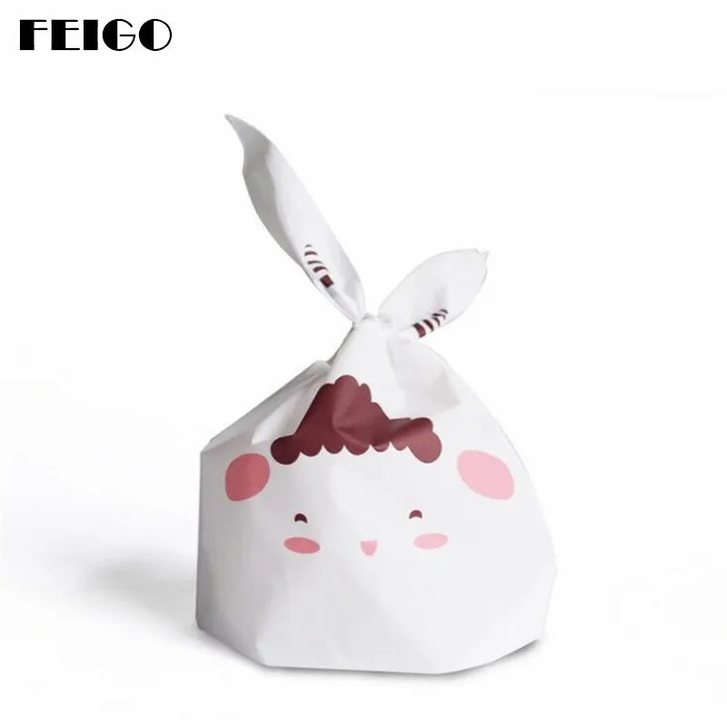 

FEIGO 10PC Cute Big Rabbit White Cookie Biscuit Packaging Bakery Bag Baking Plastic Bag Biscuits Cookie Kitchen Accessories F265