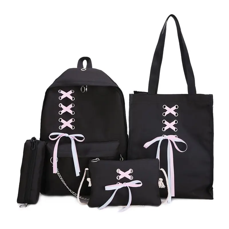 black 4 шт./компл. лента цепь с буквенным Mochila рюкзак туристические рюкзаки для отдыха школьные рюкзаки для девочек-подростков, школьный рюкзак - Цвет: black