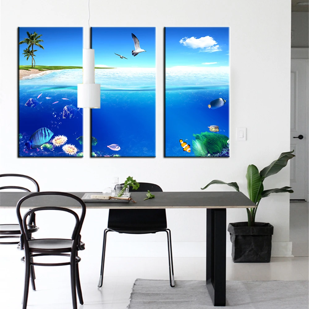Картина на холсте масляная печать морской пейзаж Пляж рыба птицы домашний декор