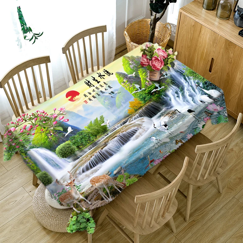 Китайская 3d круглая скатерть приветствие гостей сосна водопад узор утолщенная