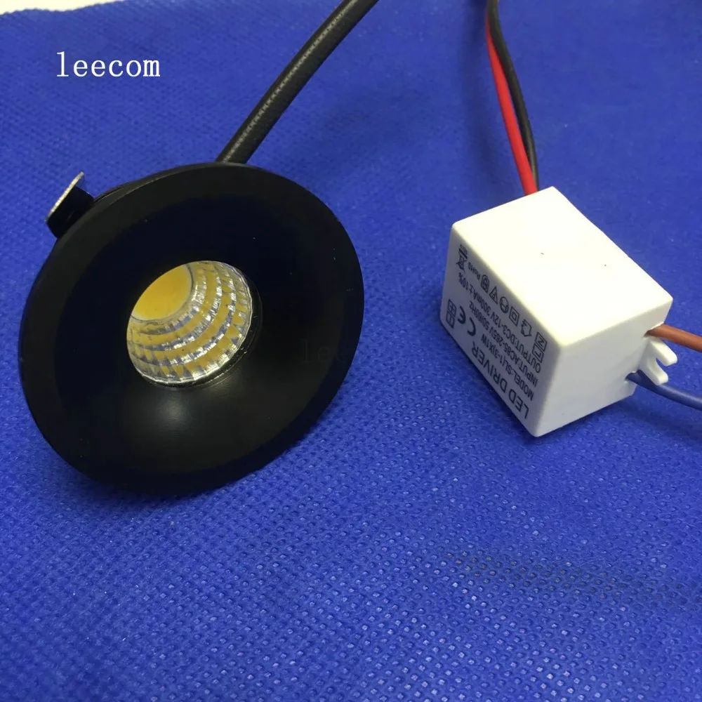 10 шт./лот Черный Светодиодные cabinet light 3 Вт cob светодиодные светильники 48 мм Диаметр