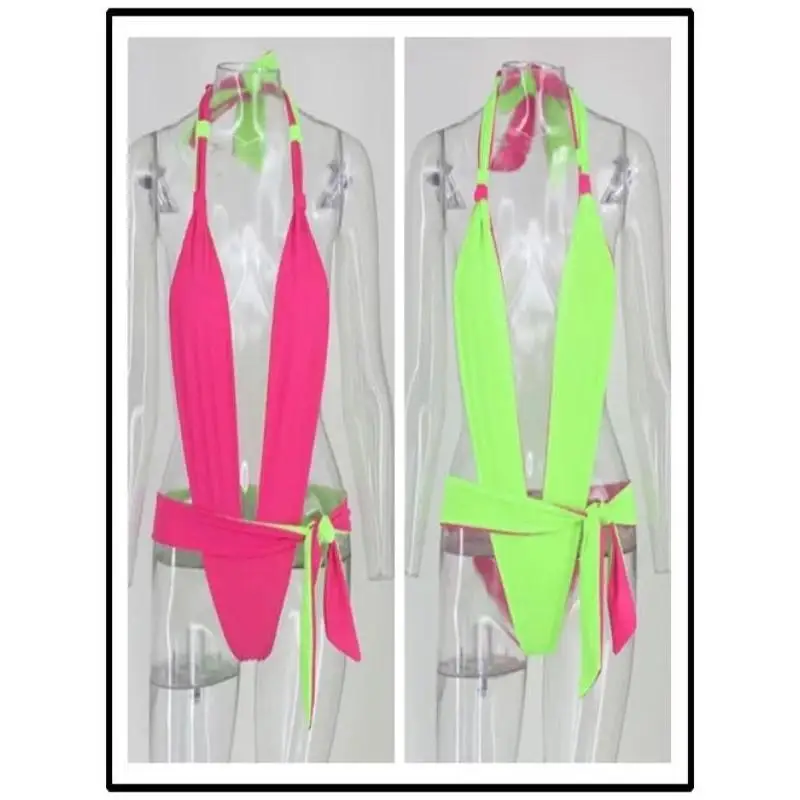 Цельный купальник с лямкой на шее и глубоким V-образным вырезом 2019 женский