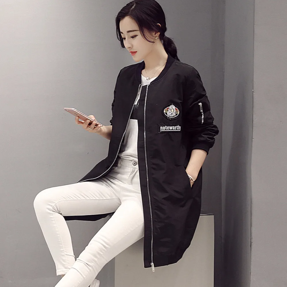 New Fashion 2017 Spring Autumn Women's Mid Long Basic Coats Female Casual Baseball White Black Sleeve Outerwear Jackets | Женская
