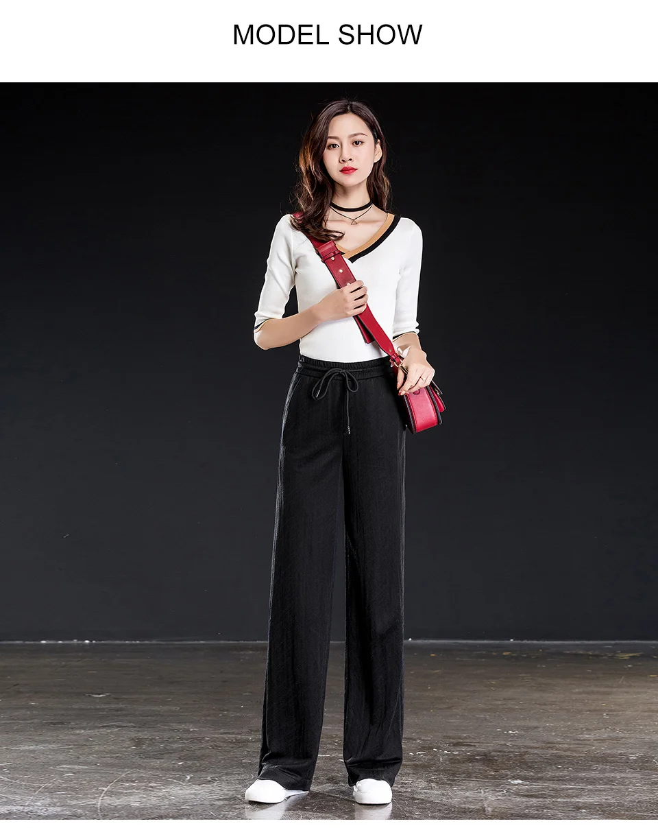Shangege Summer Black Women Full Length Loose Straight Wide Leg Pants Elasticity High Waist Sashes Plust Size 4XL 5XL 6XL
