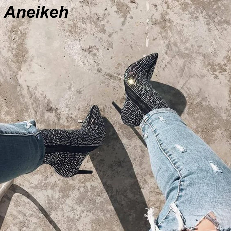 Aneikeh 2021 Новые осенне-зимние блестящие туфли женские ботинки челси сексуальные с