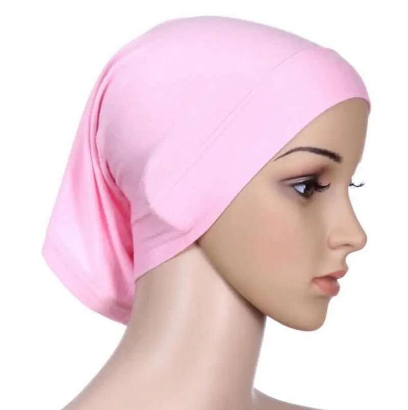 Pink DJGRSTER растягивающийся хиджаб подшарф шапка Шаль Мусульманский Islim шарф внутренняя повязка для головы хиджаб полиэфирное волокно 15 цветов - Цвет: Pink