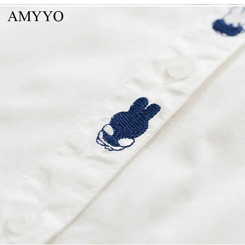 AMYYO 2017 Новый Белый С Длинными Рукавами Рубашки Корейский Тонкий Каваи Кролик
