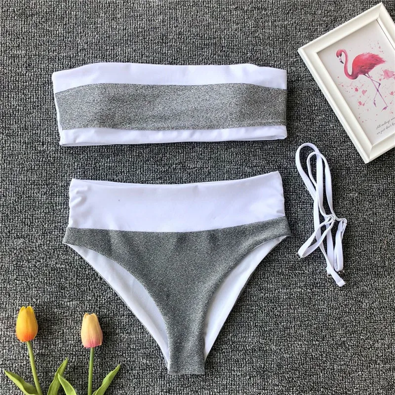 Бикини с высокой талией женский купальник-бандо пуш-ап без бретелек 2019 | Женская